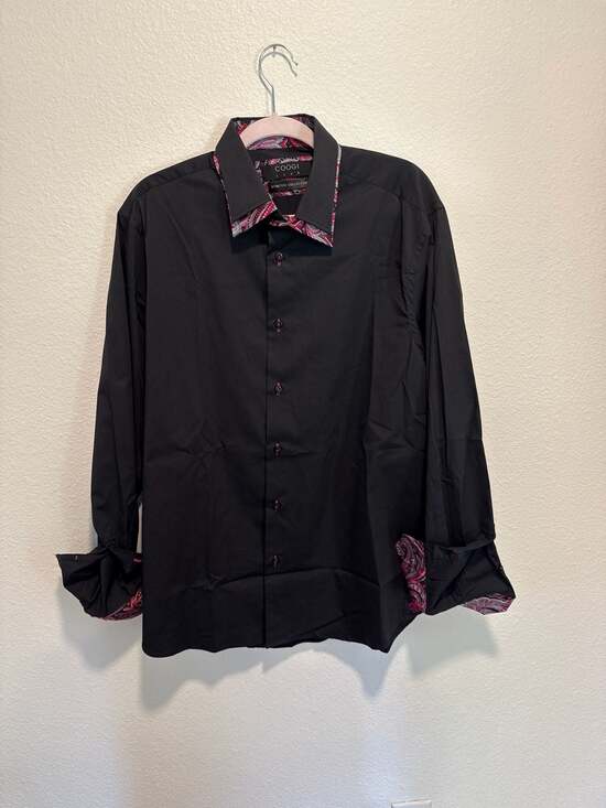 COOGI Other - COOGI Shirt Mens XL Black Luxe Button Up Flip Cuff Pasley Stretch Cotton Casual